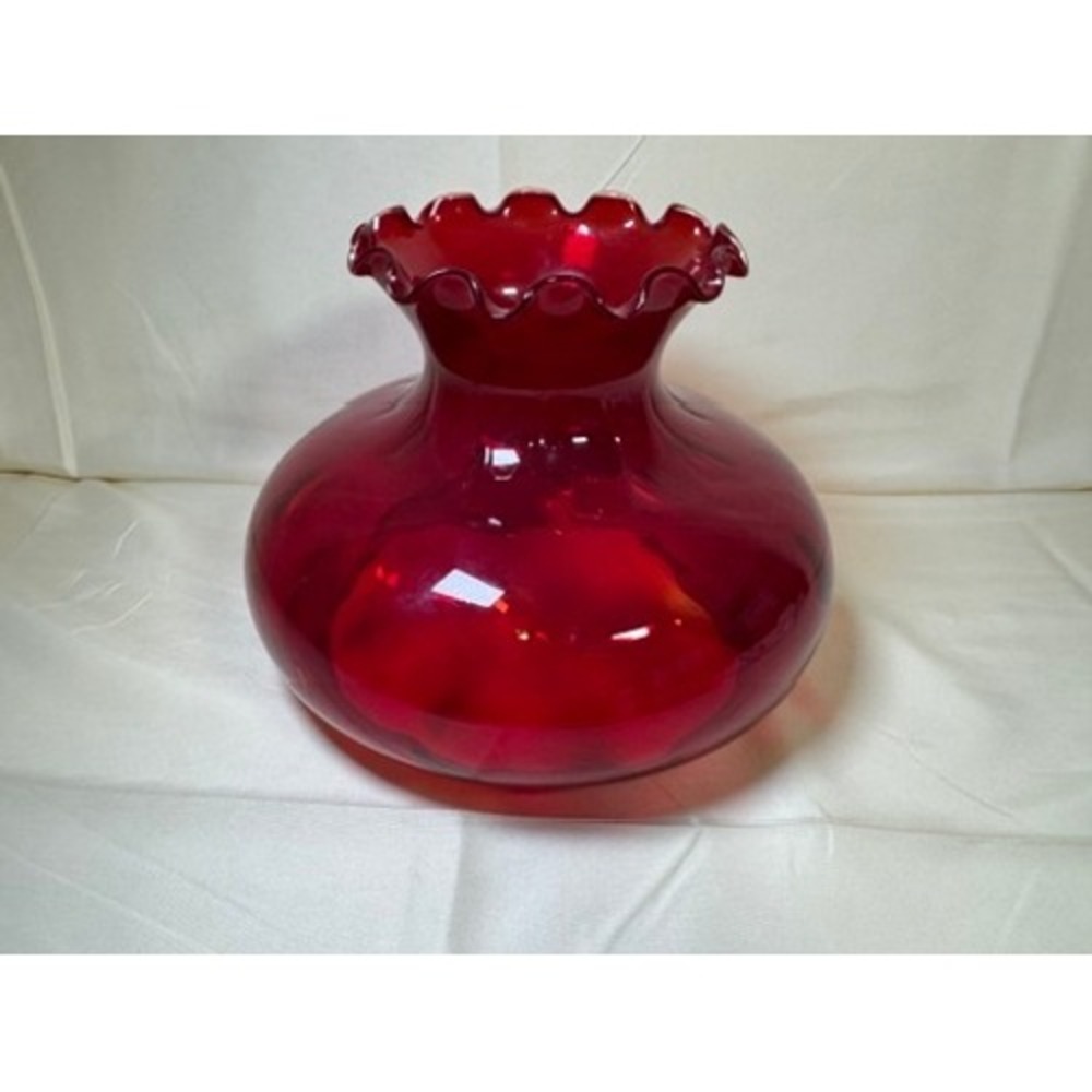Vintage MCM Ruby Red Dot Optic Student Lamp Shade Ruffled Glass Top 6.5" Fitter